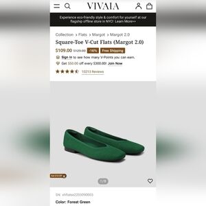 VIVAIA Margot 2.0 Square-Toe V-Cut Flats in Forest Green